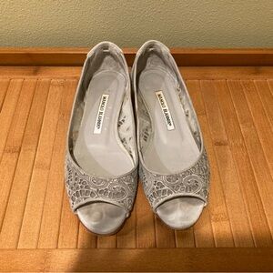 Light gray/dusty light blue Manolo Blahnik sandals